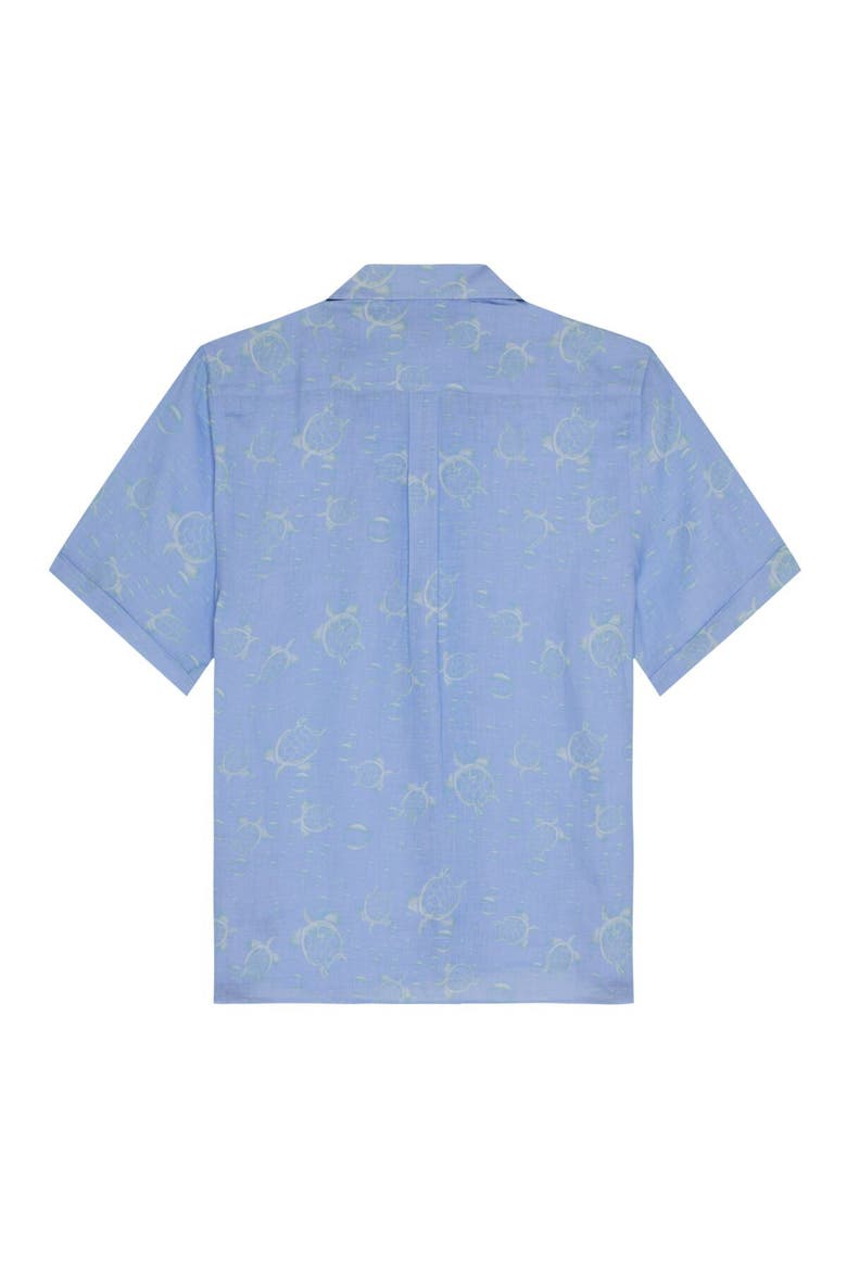 Men Linen Bowling Shirt Bubble 3D, Alternate, color, Cyan
