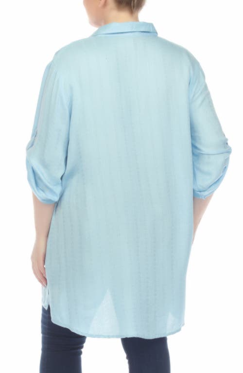 Boho Me Roll Sleeve Button-up Tunic Shirt In Blue