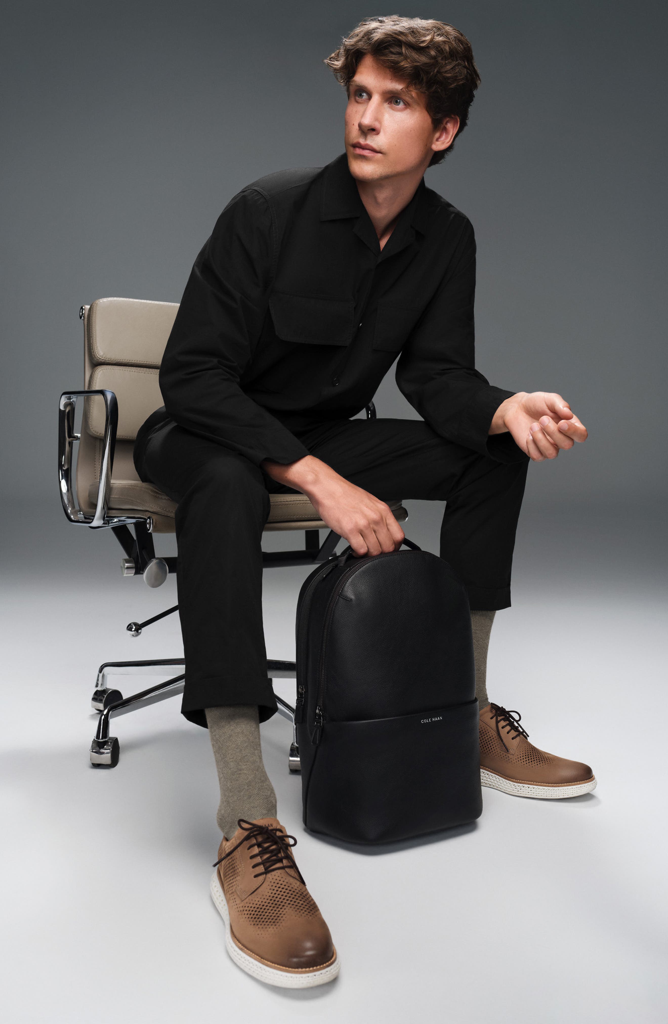 Cole Haan Triboro Leather Backpack, Alternate, color, Black