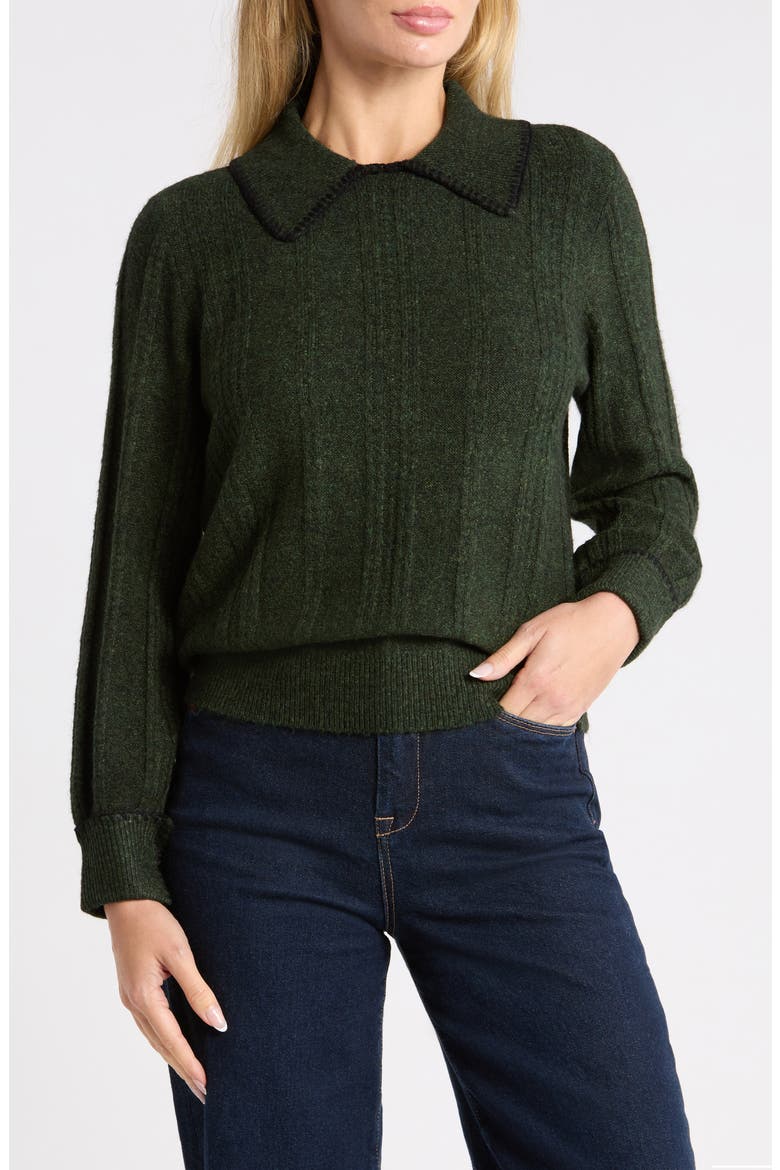 Whipstitch Collared Sweater, Main, color, GREEN MOSS/ BLACK
