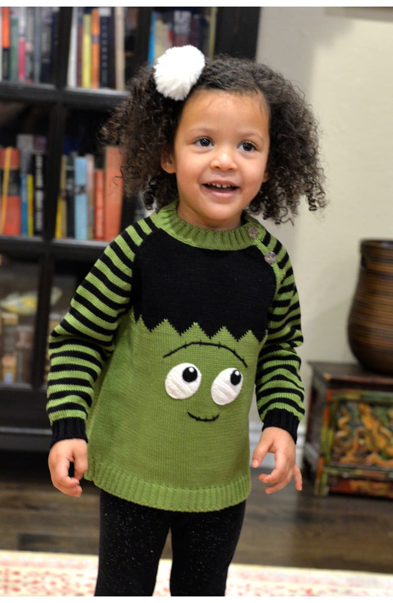 Melange Collection Little Monster Halloween Sweater, Alternate, color, Green