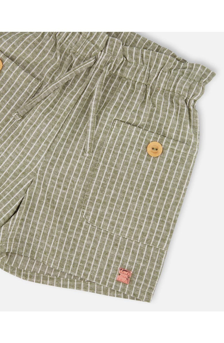 Deux par Deux Little Girl's Linen Short With Pockets Medium Green And Cream Striped, Alternate, color, 