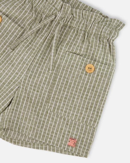 DEUX PAR DEUX DEUX PAR DEUX LITTLE GIRL'S LINEN SHORT WITH POCKETS MEDIUM GREEN AND CREAM STRIPED