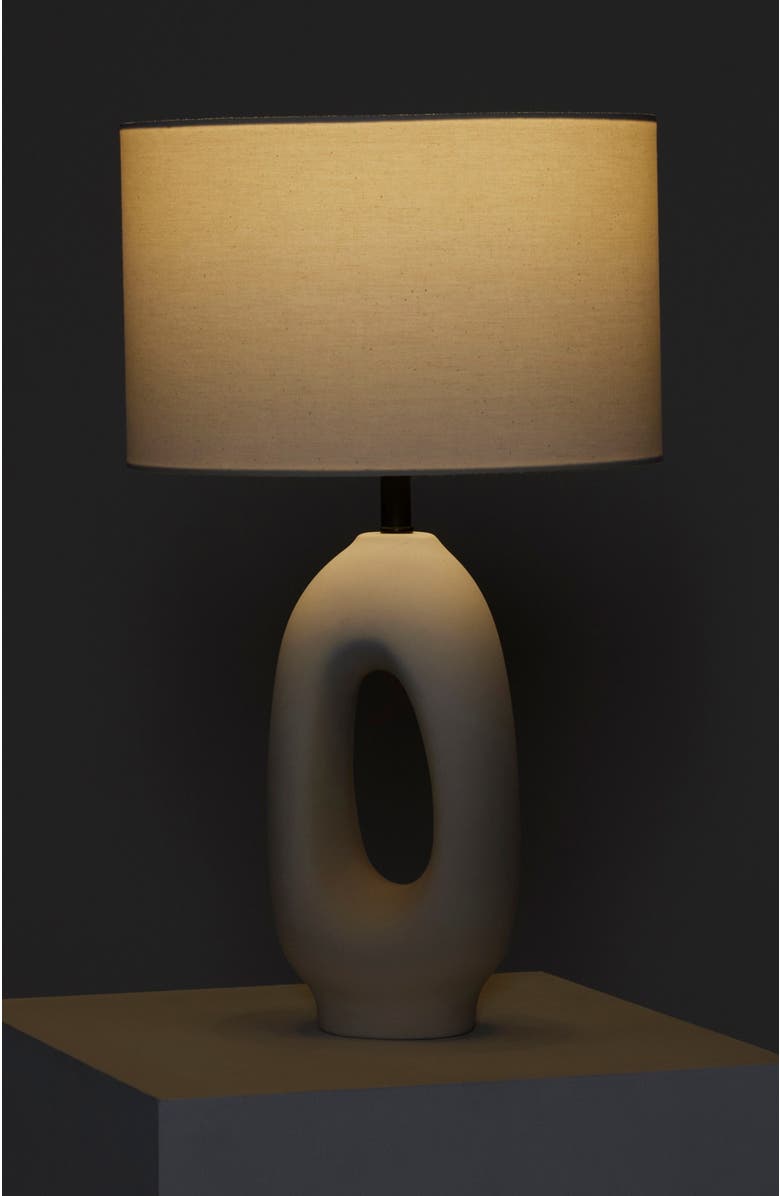 Brightech Artemis 22.5" USB-C Charging Cream Ceramic LED Table Lamp, Coastal Charm with Cotton Shade, Alternate, color, Beige/Cream