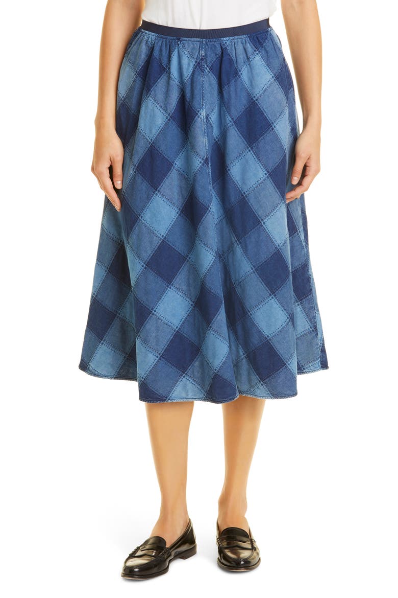 Shreela Patchwork Denim Skirt, Main, color, WORN INDIGO