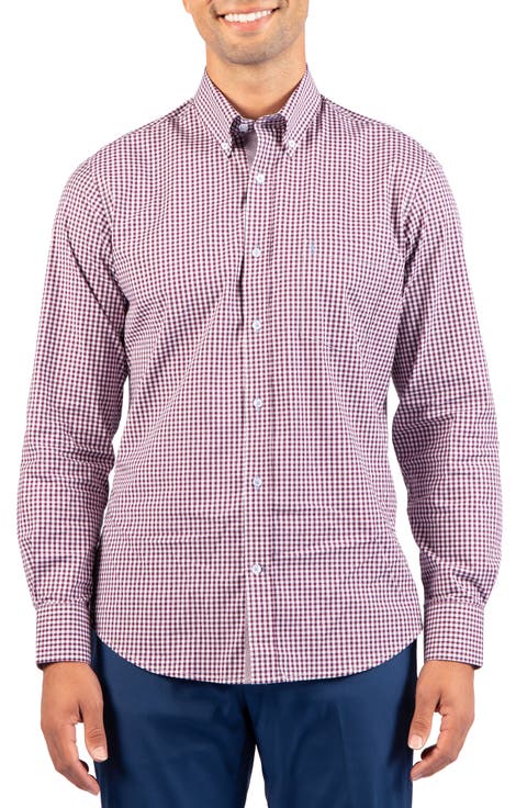 Gingham Stretch Cotton Button-Up Shirt