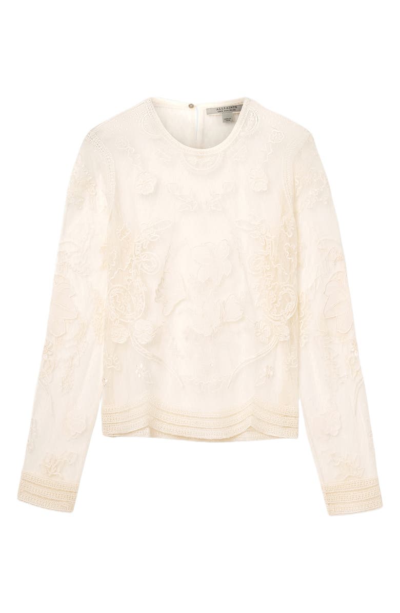 AllSaints Arlea Embroidered Sheer Mesh Top, Alternate, color, Vintage White