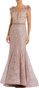 Mac Duggal Embroidered Illusion Appliqued Bodice Trumpet Gown