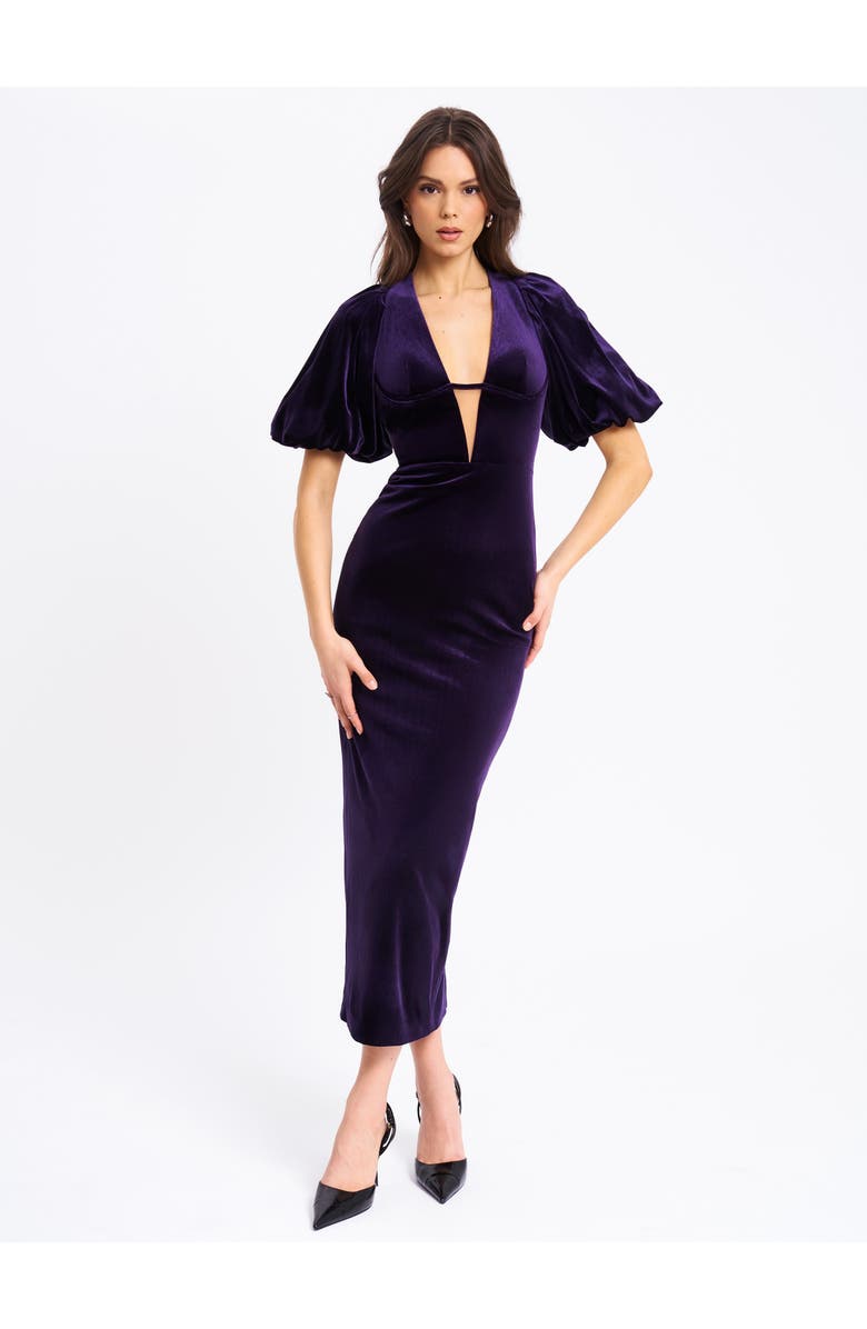 Miss Circle Coraline Velvet Bubble Sleeve Backless Maxi Dress, Alternate, color, Purple