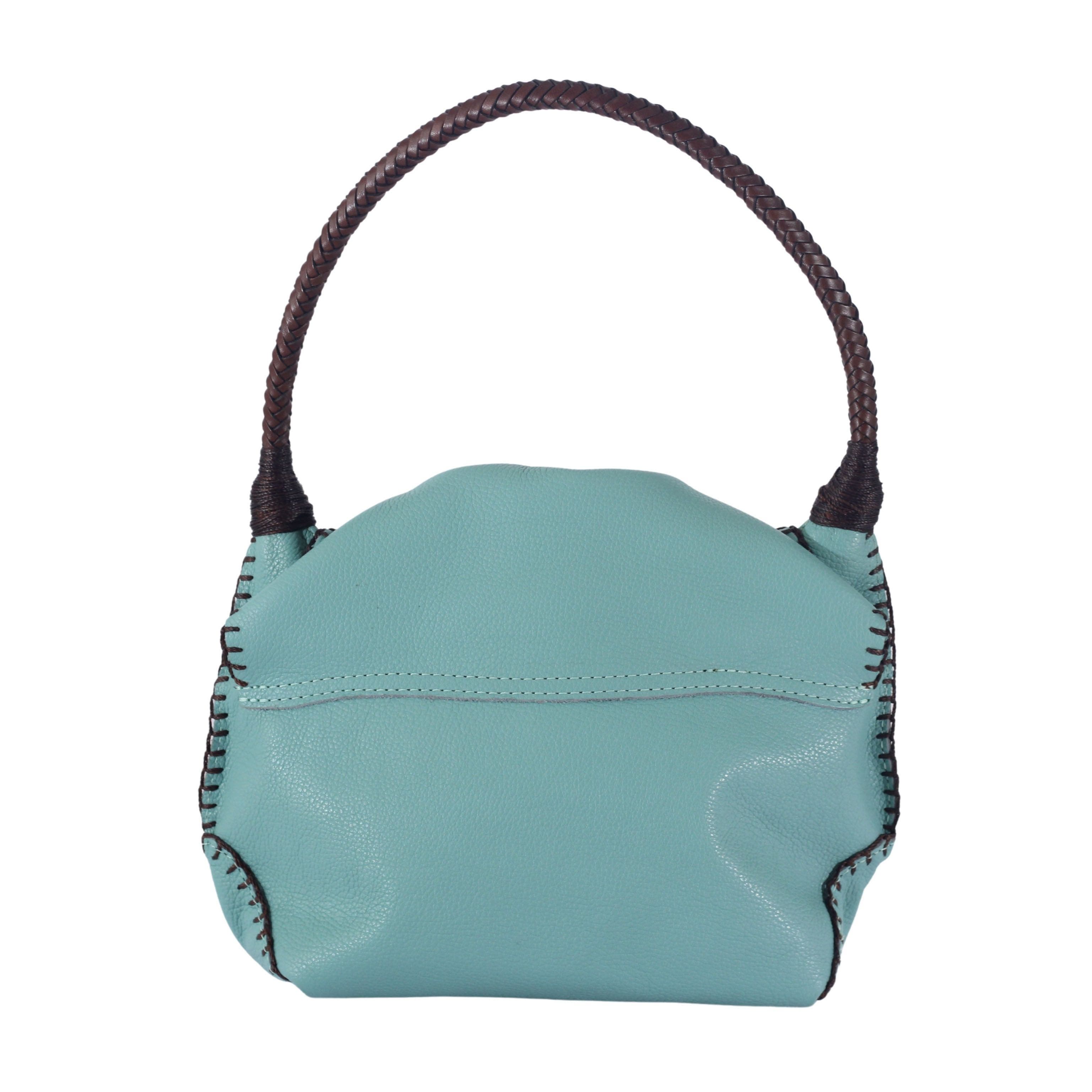 Carlos Falchi Shoulder Butterfly Top Grain Leather Bag, Alternate, color, Caribbean  Teal