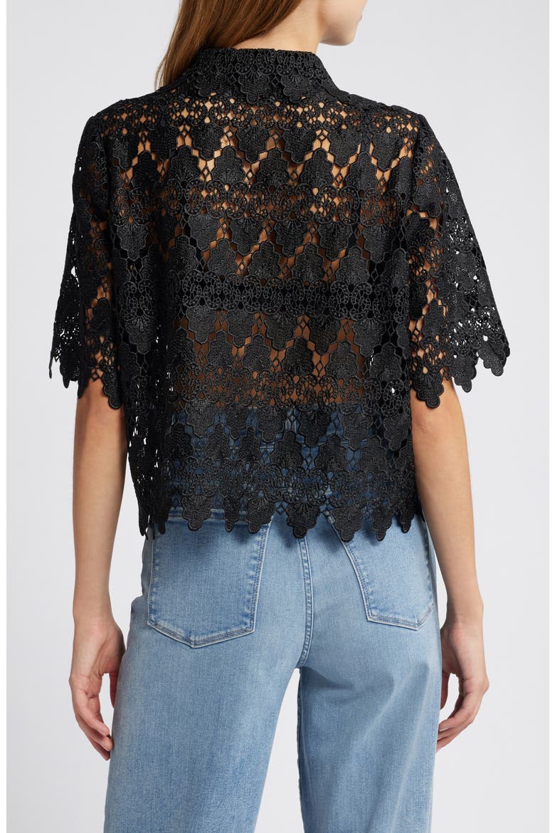 Lace Button-Up Shirt, Alternate, color, BLACK