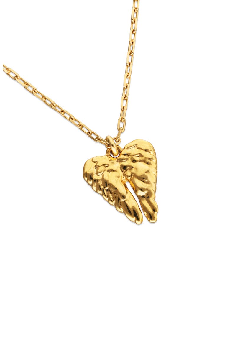 Short 18K Gold-Plated Necklace with Wing Detail, Alternate, color, Gold