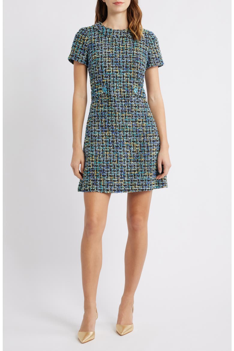 Metallic Tweed Dress, Main, color, AZURE BLACK