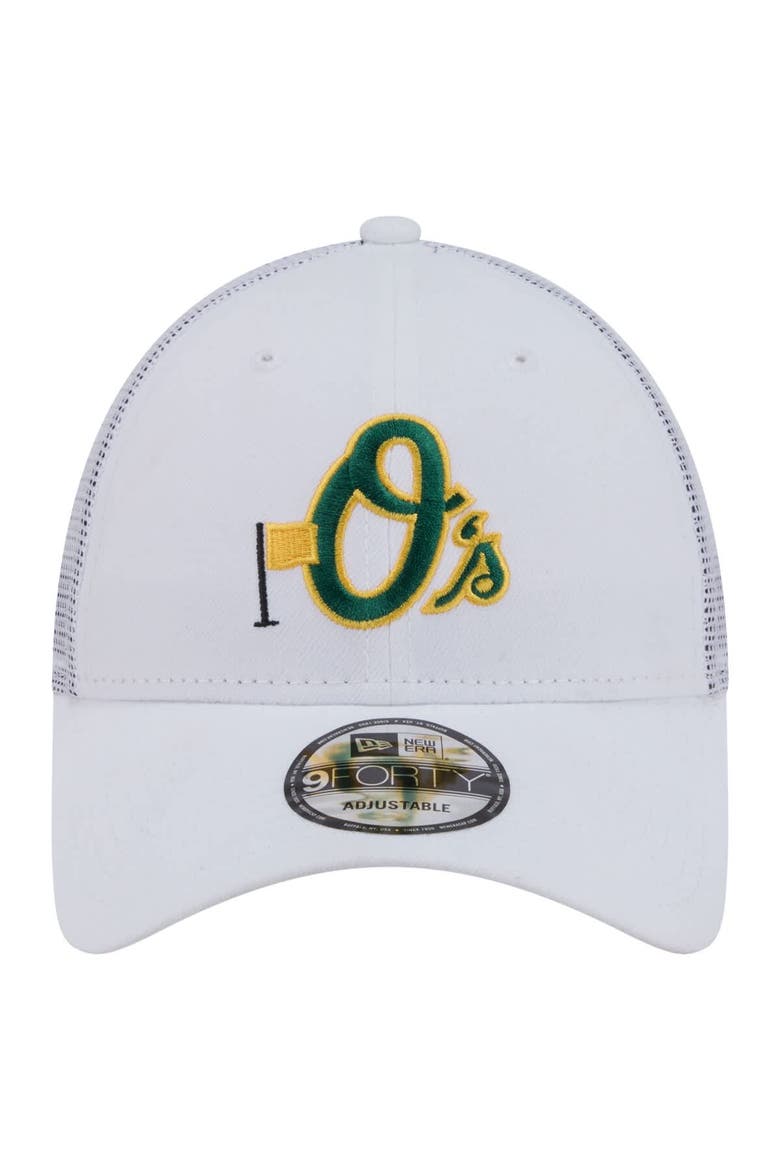 Men's New Era  White Baltimore Orioles Flag 9FORTY Trucker Adjustable Hat, Alternate, color, White