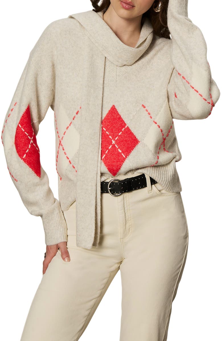 Sanctuary Argyle Scarf Sweater, Alternate, color, Beige/ Tulip Multi