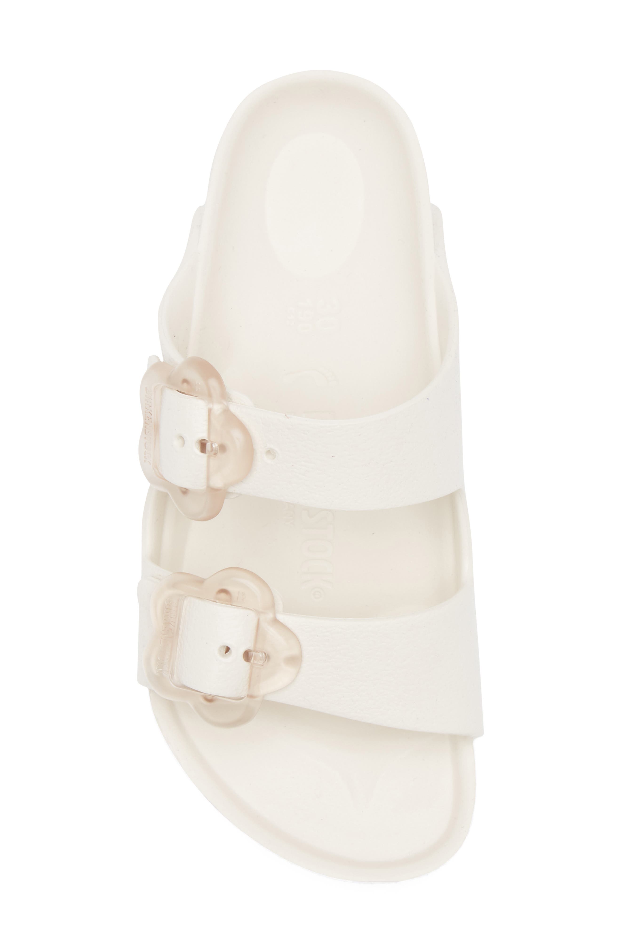 Birkenstock Kids' Arizona Flower Buckle Slide Sandal, Alternate, color, Eggshell