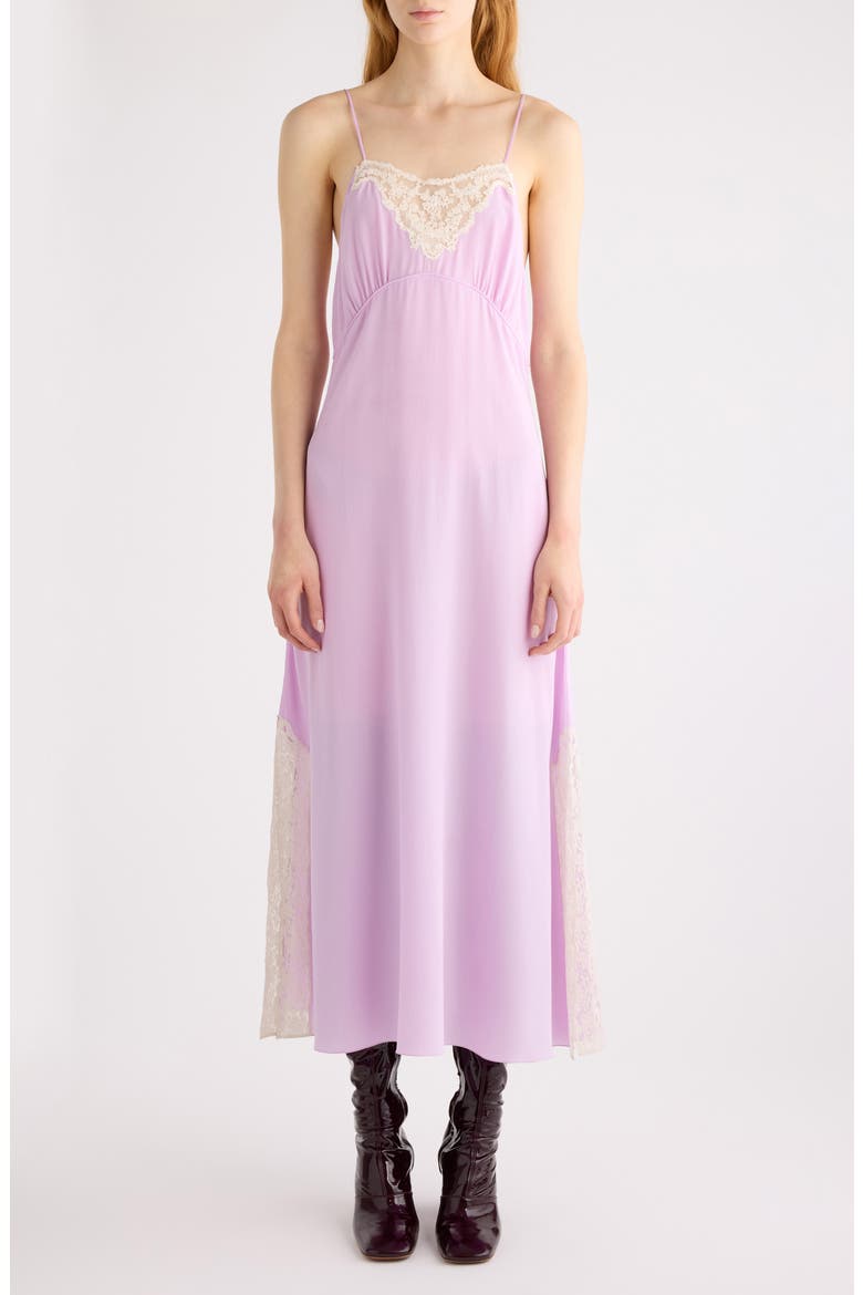 Lace Trim Organic Silk Crêpe de Chine Slipdress, Main, color, CREAMY LILAC