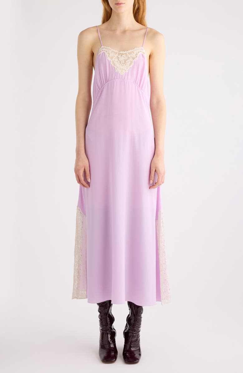 Chloé Lace Trim Organic Silk Crêpe de Chine Slipdress, Main, color, Creamy Lilac