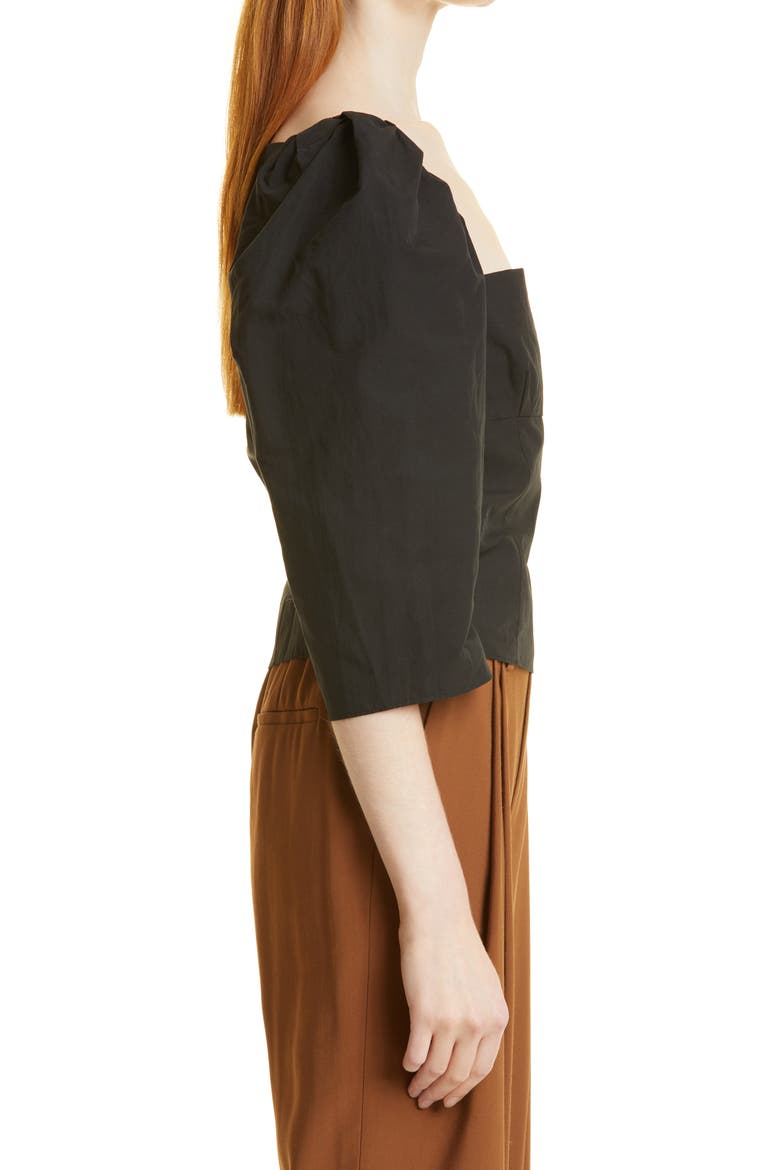 Square Neck Puff Sleeve Cotton Blouse, Alternate, color, 001BLK-BLACK