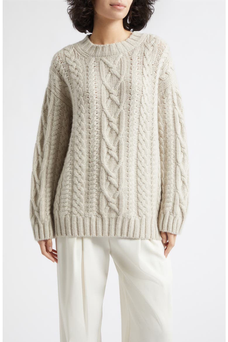 Mabel Cashmere Crewneck Sweater, Main, color, WHITE SAND