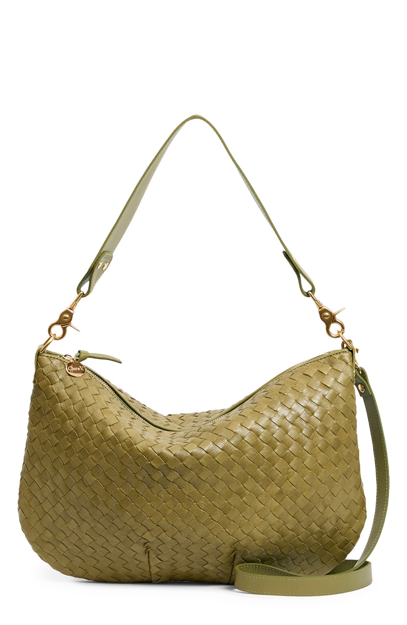 Moyen Messenger Woven Leather Bag, Main, color, OLIVE