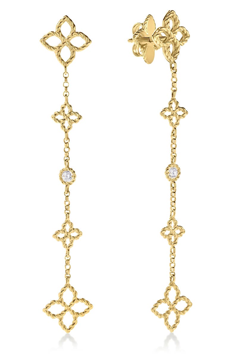 Roberto Coin Principessa Diamond Flower Station Drop Earrings, Main, color, Yellow