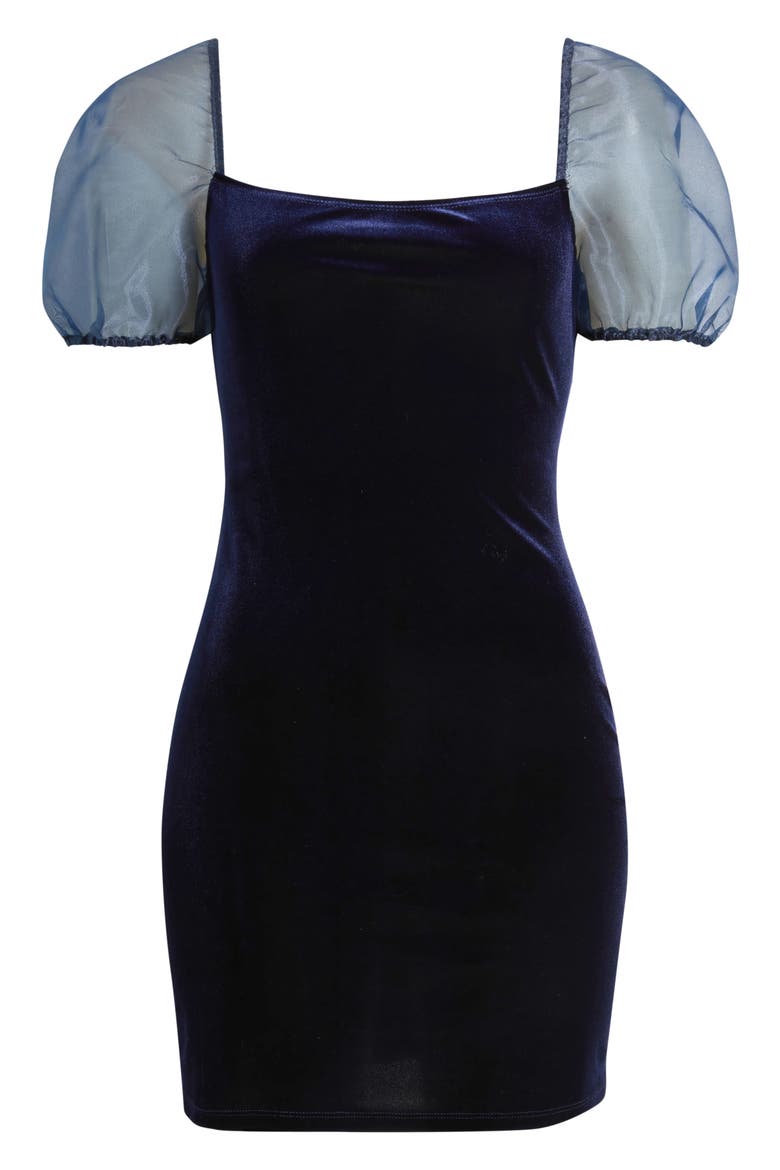 Puff Sleeve Velvet Minidress, Alternate, color, NAVY