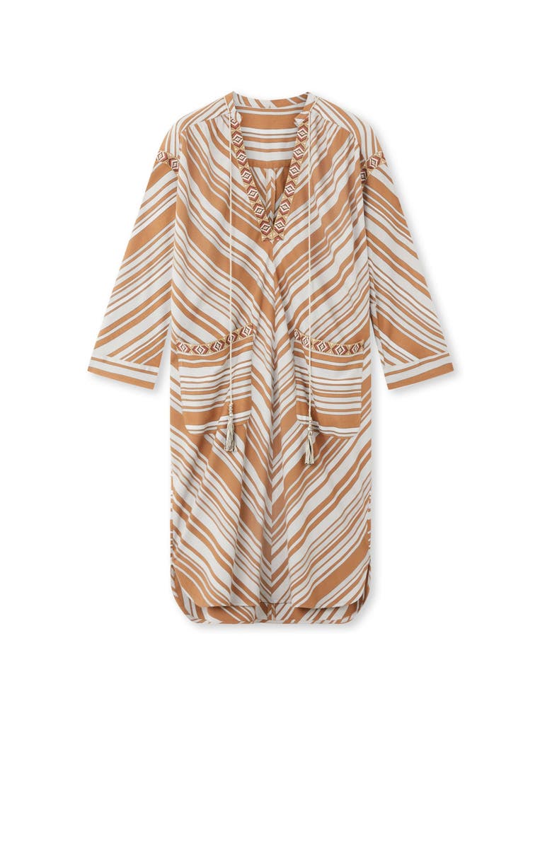 Fortela Afsar Geometric Stripe Midi Dress, Alternate, color, Camel