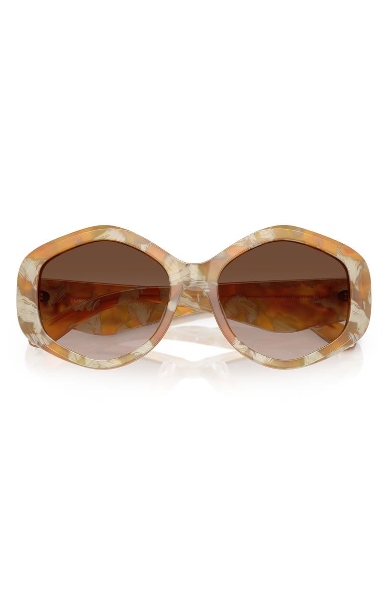 Tory Burch Kira 55mm Geometric Sunglasses, Alternate, color, Honey Horn