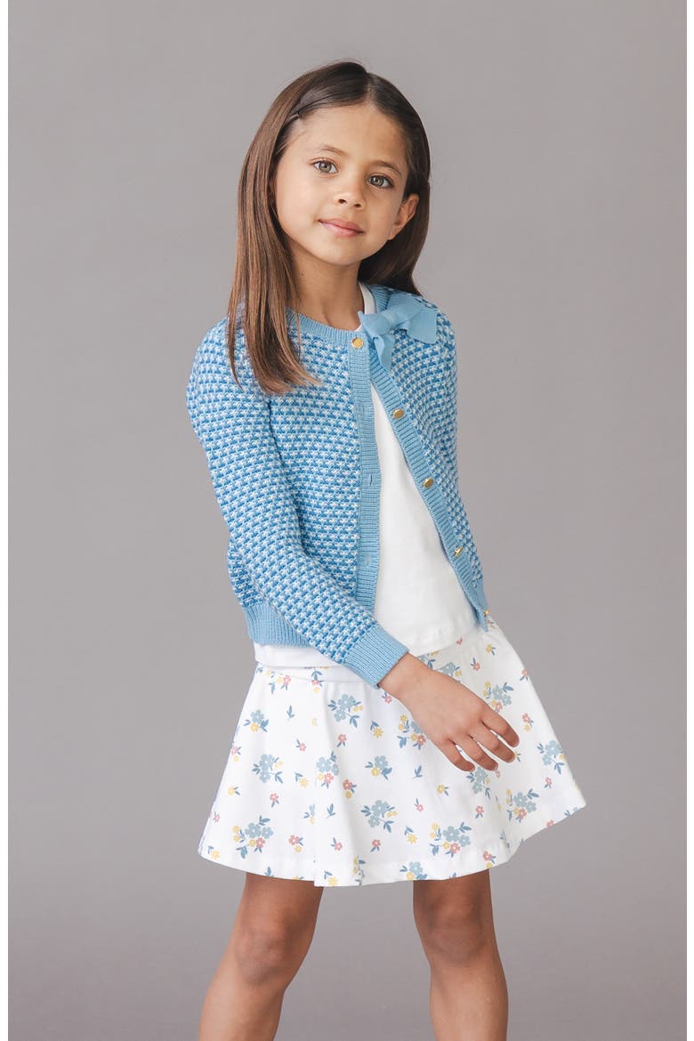 Kids' Organic Tweed Stitch Bow Cardigan, Alternate, color, Bluebell Tweed