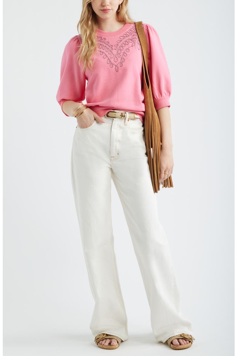 Embroidered Puff Sleeve Sweatshirt, Alternate, color, PINK LEMONADE EMBROIDERY
