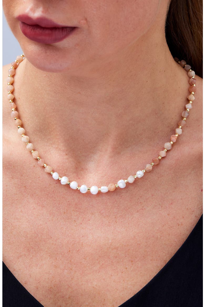 Freshwater Pearl & Sunstone Necklace, Alternate, color, YELLOW
