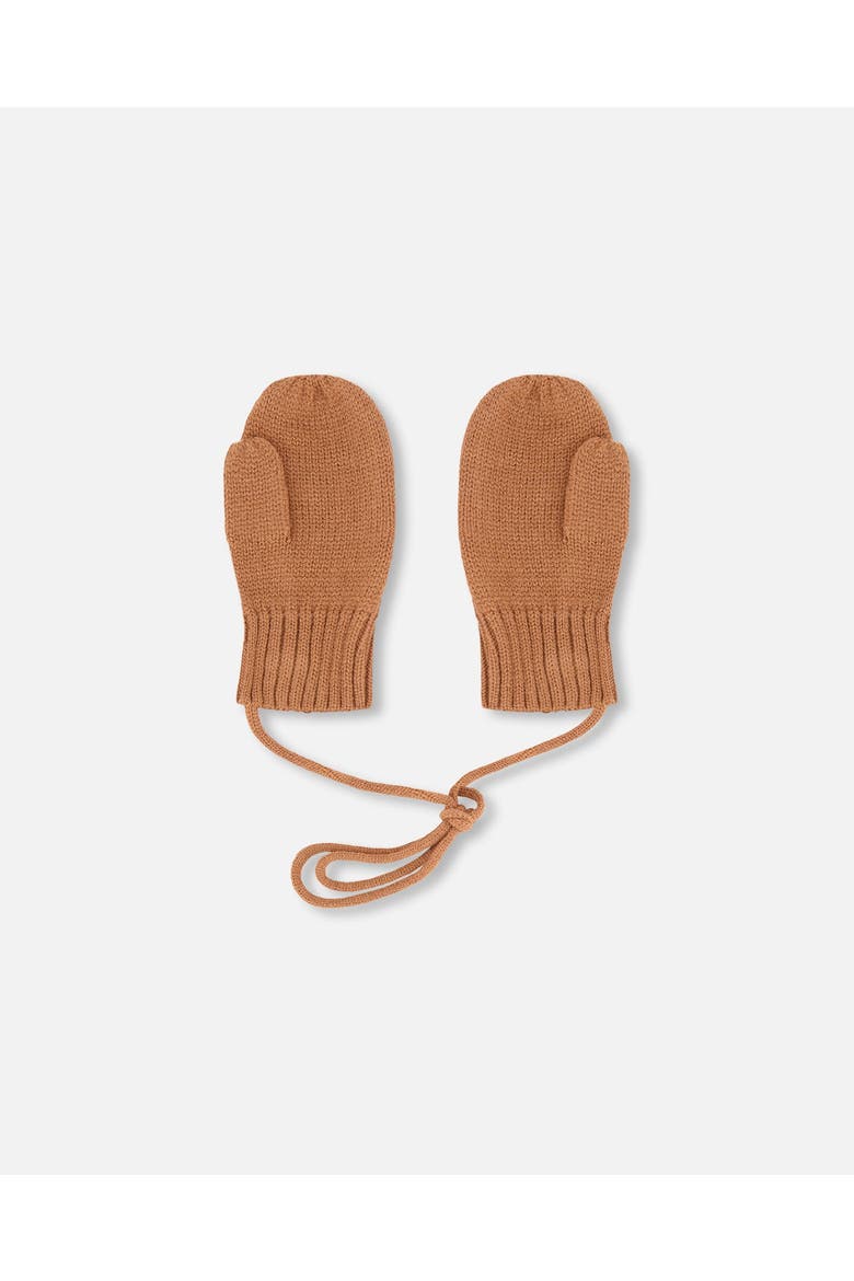 Gender Inclusive Rib Knit Mittens with Cord, Alternate, color, Brown