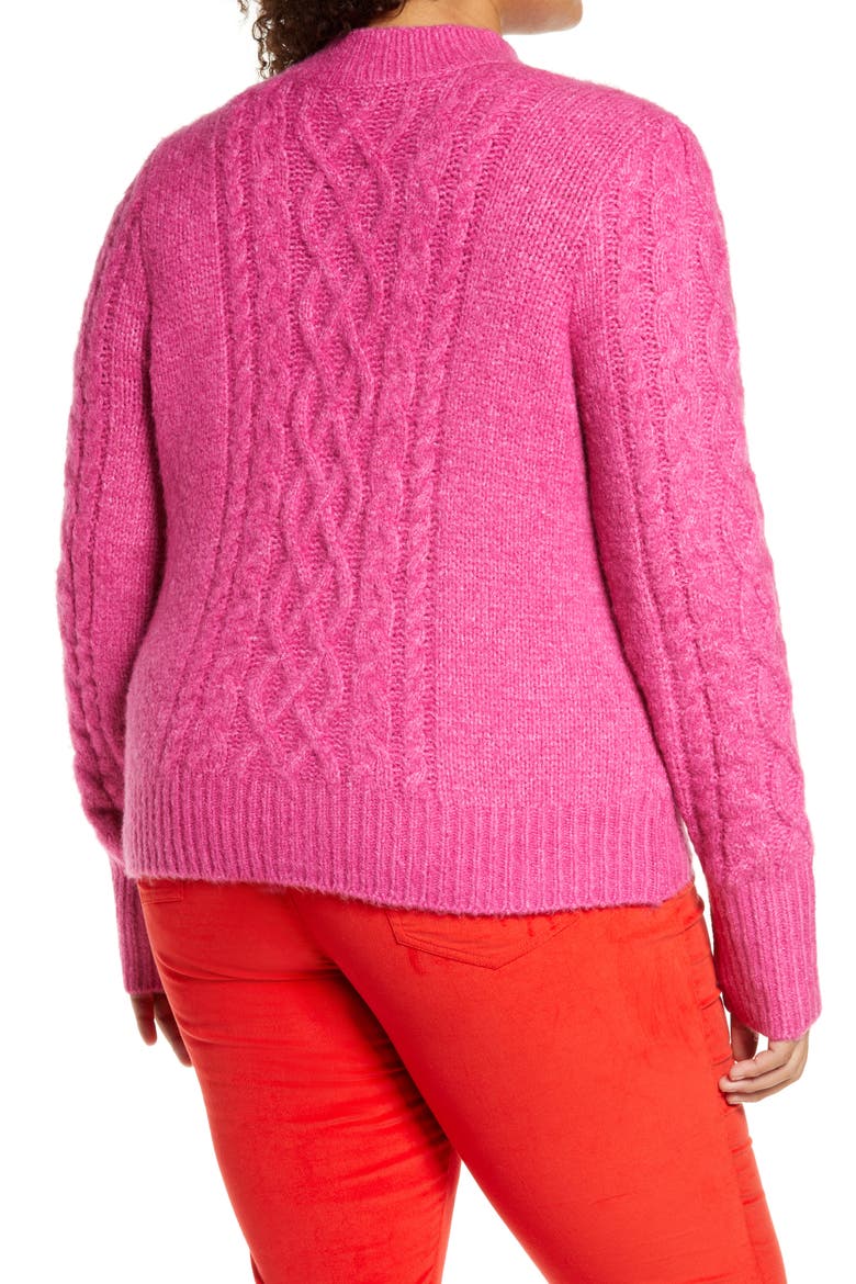x Atlantic-Pacific Mock Neck Cable Knit Sweater, Alternate, color, PINK CYCLAMEN