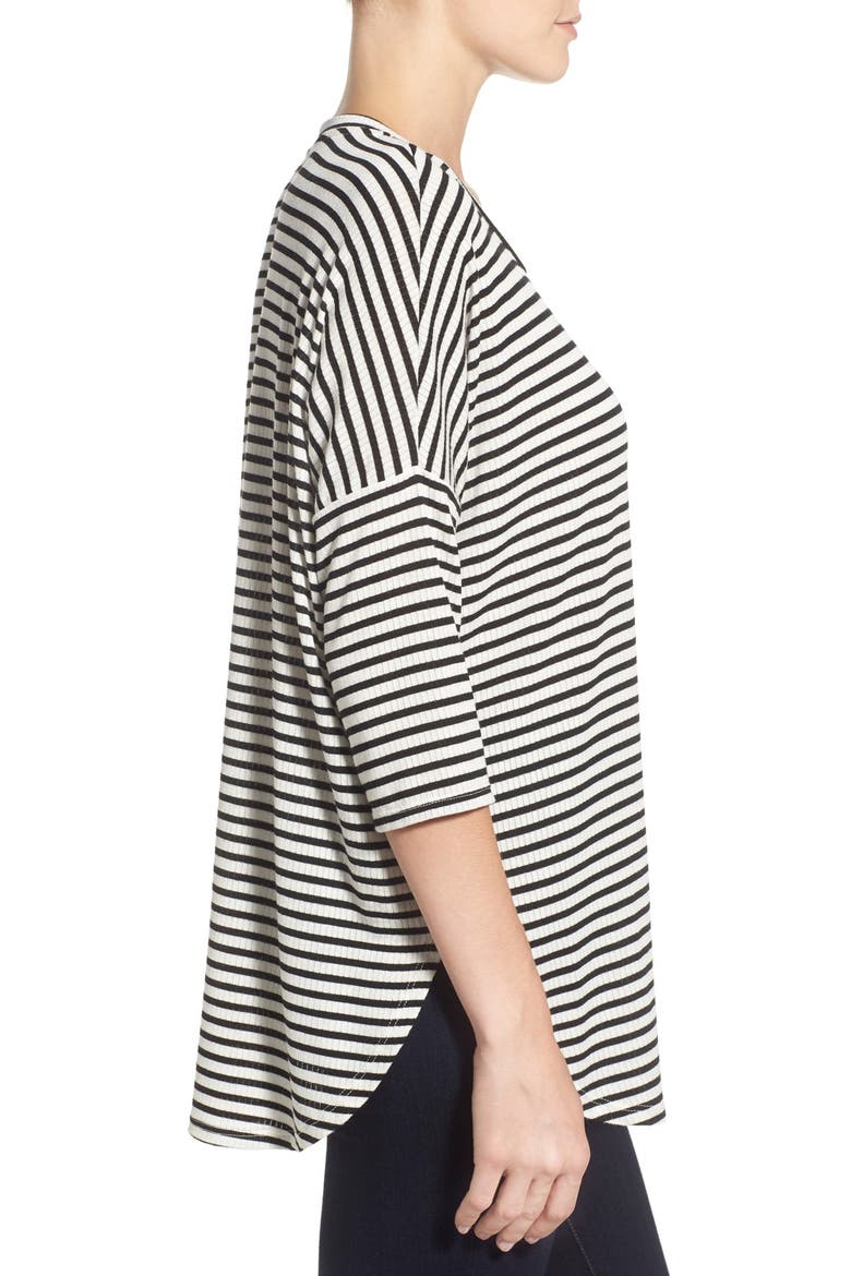 Stripe Rib Knit Drop Shoulder Top, Alternate, color, BLACK/ WHITE