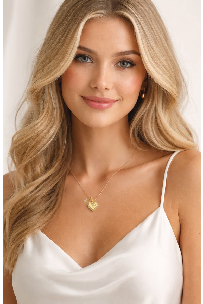 Sophia MOM Pavé Heart & Floral Charm Necklace, Alternate, color, Gold
