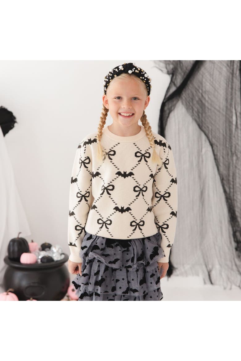 Bat Trellis Halloween Sweater, Alternate, color, Ivory
