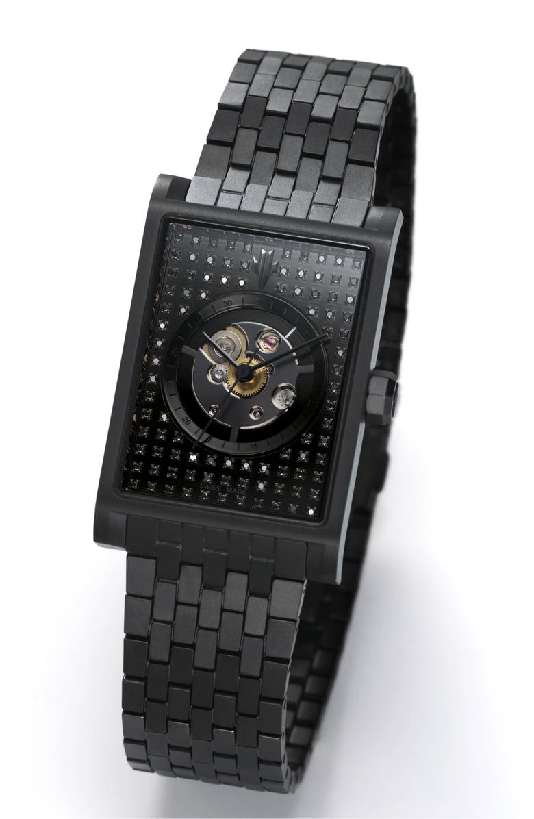 VIEREN Black Stereo Diamond Swiss Automatic Watch, Alternate, color, Black