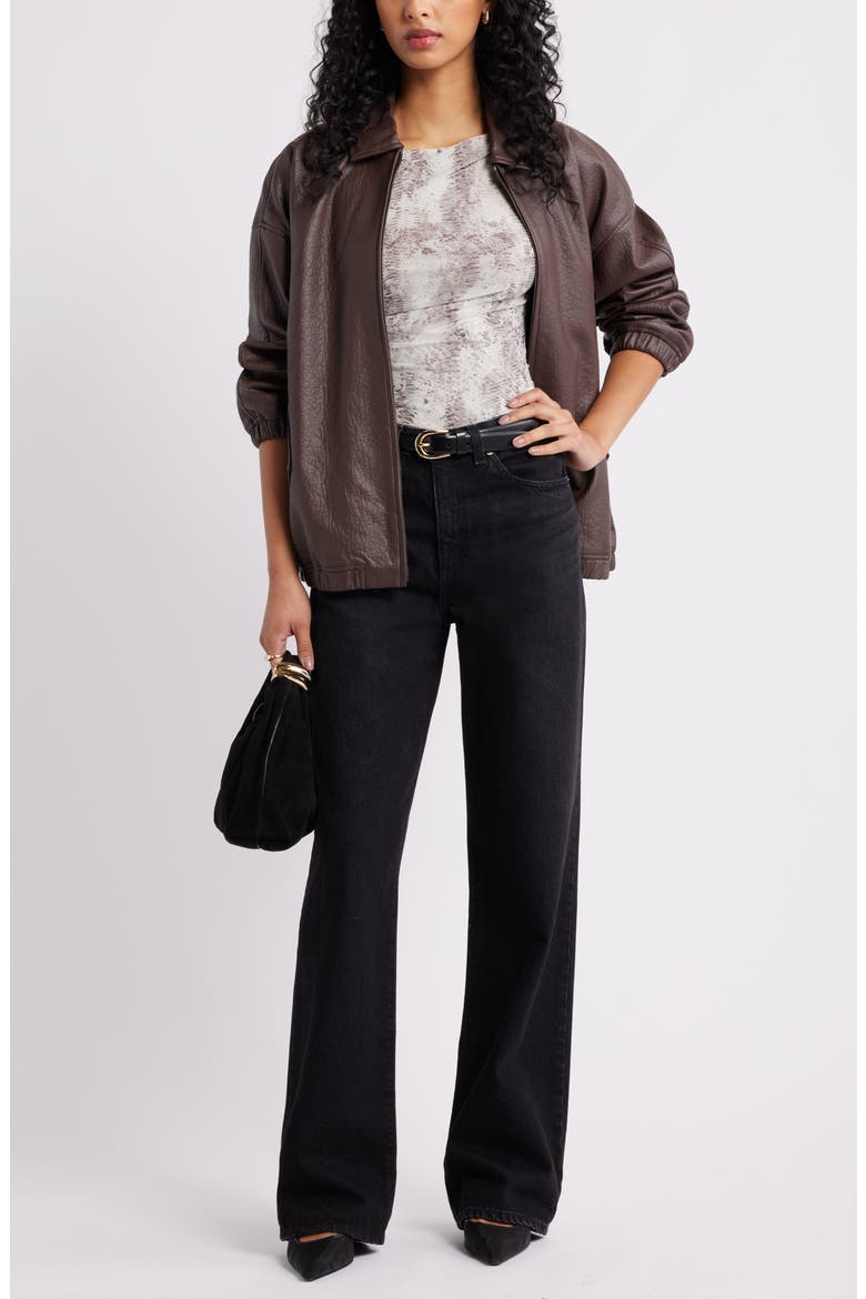 Oversize Faux Leather Jacket, Alternate, color, BROWN SEAL