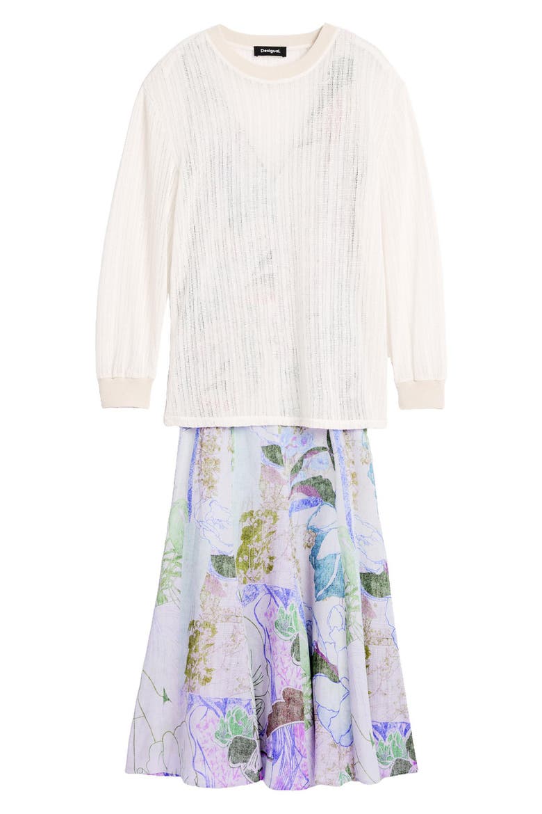Floral Dress & Pointelle Sweater Set, Alternate, color, PURPLE MULTI