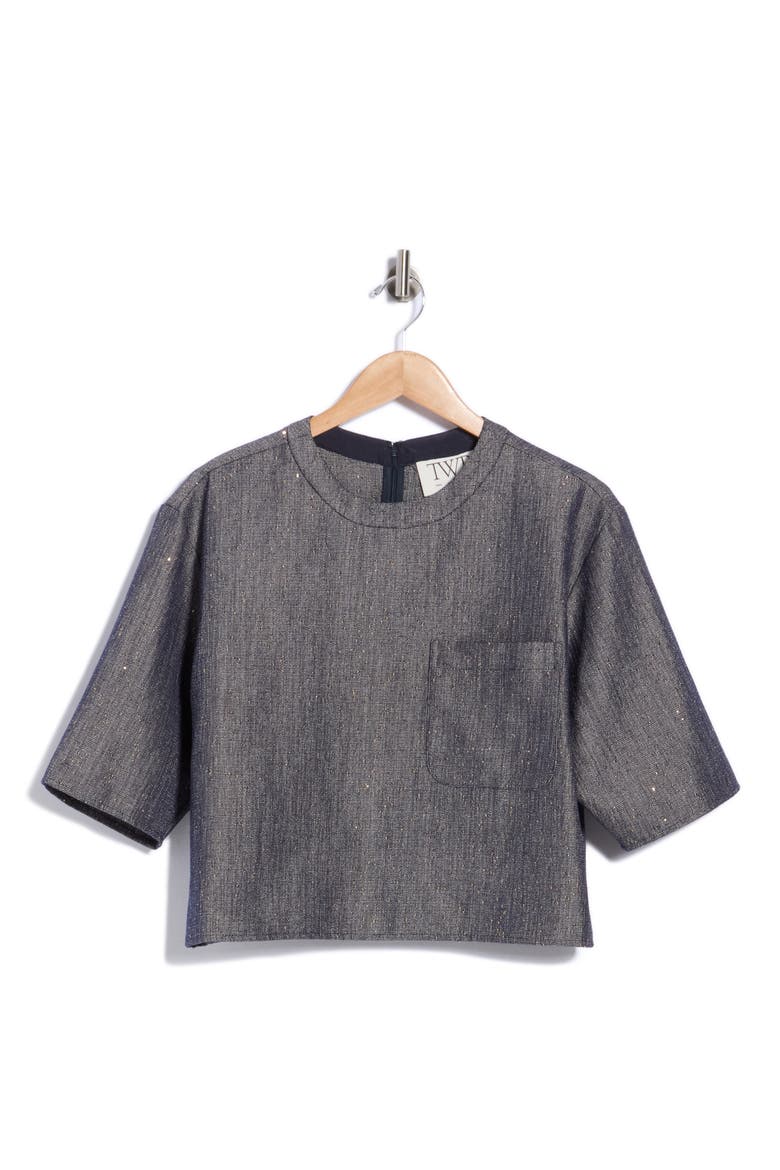 Metallic Boxy Crewneck Top, Main, color, MEDIUM INDIGO / GOLD