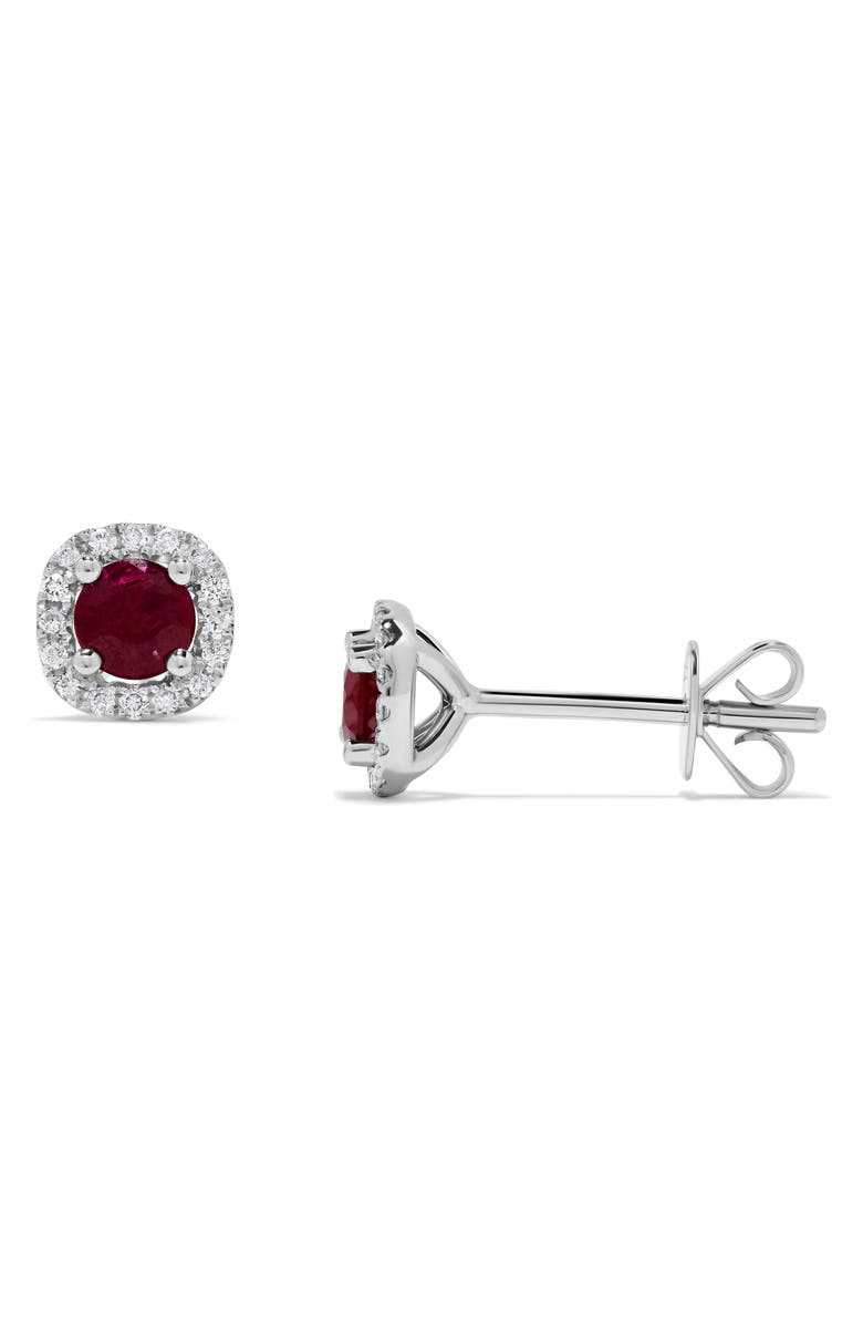 H.J. Namdar 14K White Gold Diamond Halo Gemstone Stud Earrings, Main, color, White Gold/ Ruby