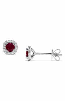 H.J. Namdar 14K White Gold Diamond Halo Gemstone Stud Earrings
