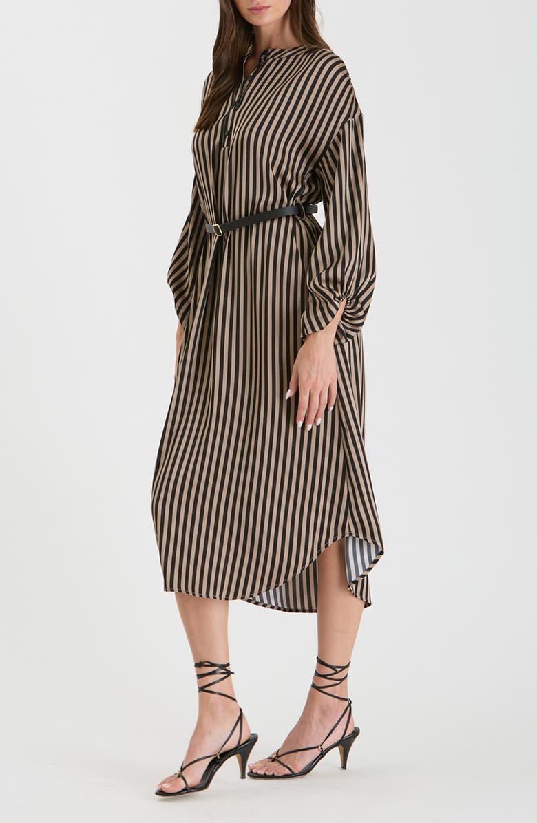 AUGUST SKY Stripe Balloon Sleeve Shirtdress, Alternate, color, Taupe