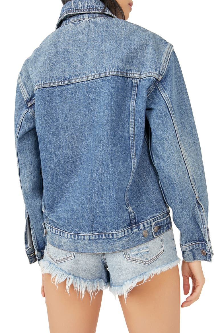 We the Free Jolene Denim Trucker Jacket, Alternate, color, DEEP SEA