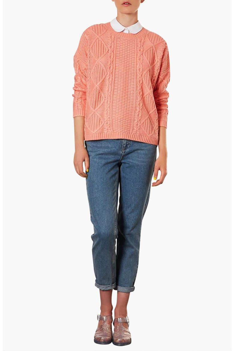 Cable Knit Sweater, Alternate, color, PEACH