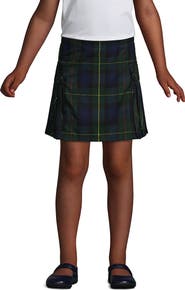 Lands' End School Uniform Girls Slim Side Pleat Plaid Skort Above Knee