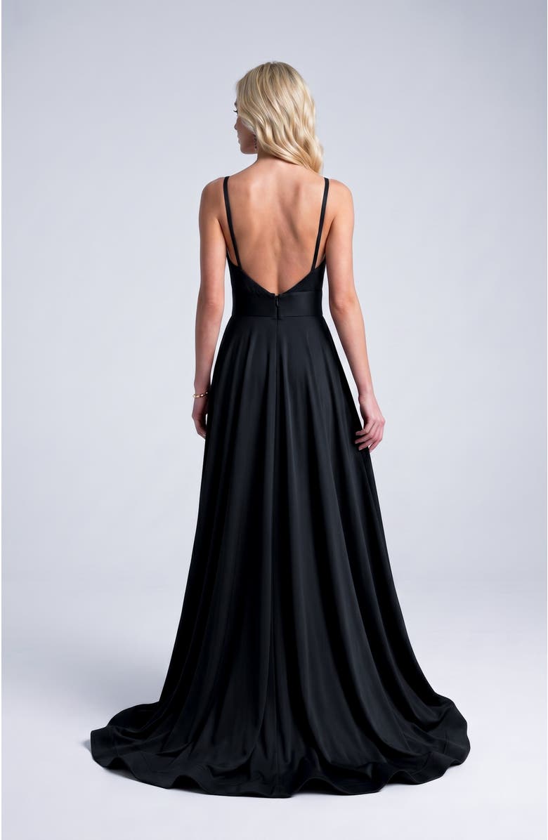 Jessica Angel Cross Front Neck Empire Waist Satin Gown, Alternate, color, Black