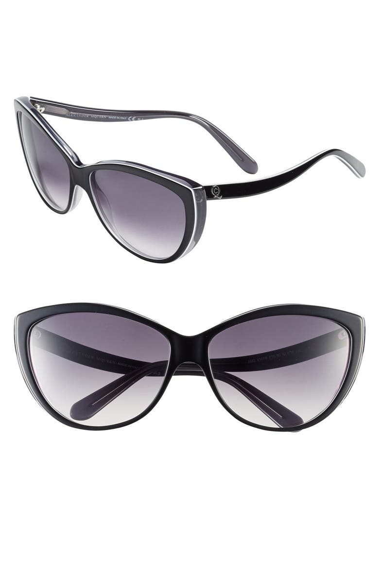 Alexander McQueen 61mm Two-Tone Cat Eye Sunglasses, Main, color, WHITE/ BLACK/ GREY