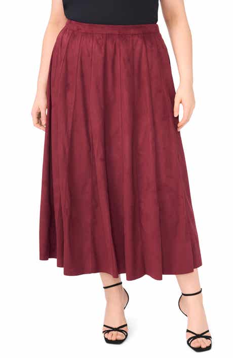 Panelled Pintuck Faux Suede Midi Skirt